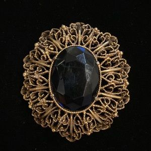 Vintage Antique Gold Pin with Black Stone